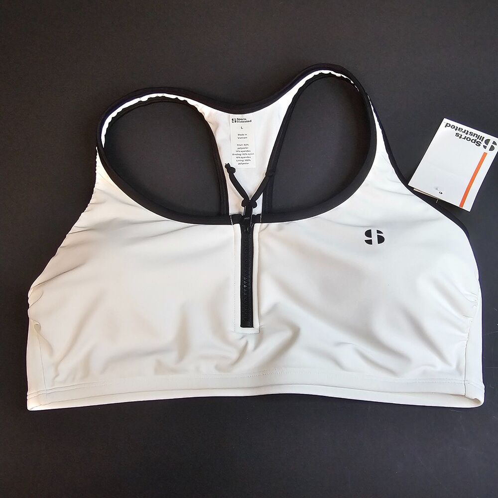 NWT Sports Illustrated White Zippered Sports Racerback Tank Bra Women's Large